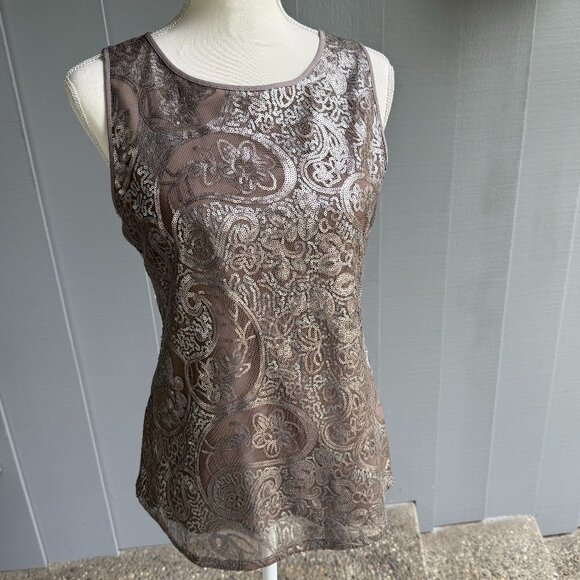 Banana Republic Tops - Banana Republic Taupe and Metallic Sequin Sleeveless Scoop Neck Top - Size 4